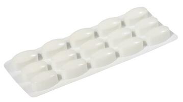 Oval tablets in white plastic packaging photo