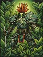 green warrior with a shield and sword photo