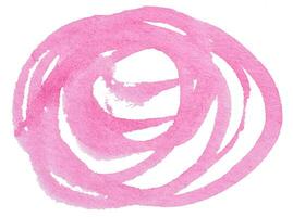 Circle drawn with pink watercolor paint on a white background photo