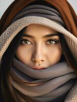 portrait of an attractive young girl in a scarf photo