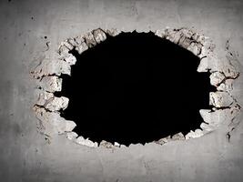 hole in concrete wall with crack photo