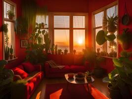 3d illustration of the living room with a beautiful view photo