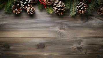 alegre Navidad Navidad adornos en un oscuro negro hormigón mesa arriba, parte superior ver ai generado. foto