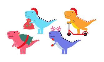 Christmas dinosaur cute design vector set