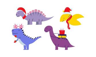 Christmas dinosaur cute design vector set