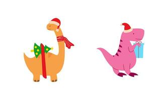 Christmas dinosaur cute design vector set