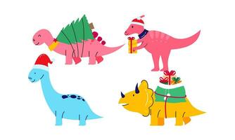 Christmas dinosaur cute design vector set