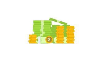 Big pile of cash money and some gold coins. Heap of packed dollar bills. This logo can be easily app vector