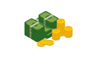 Big pile of cash money and some gold coins. Heap of packed dollar bills. This logo can be easily app vector