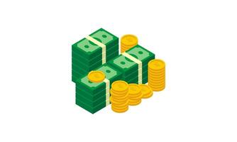 Big pile of cash money and some gold coins. Heap of packed dollar bills. This logo can be easily app vector