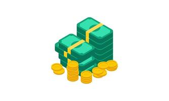 Big pile of cash money and some gold coins. Heap of packed dollar bills. This logo can be easily app vector