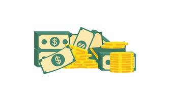 Big pile of cash money and some gold coins. Heap of packed dollar bills. This logo can be easily app vector
