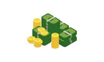 Big pile of cash money and some gold coins. Heap of packed dollar bills. This logo can be easily app vector