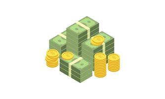 Big pile of cash money and some gold coins. Heap of packed dollar bills. This logo can be easily app vector