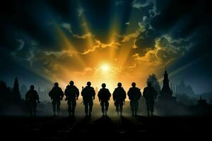 Soldiers silhouettes, the essence of valor, unveiled in Behind Enemy Lines AI Generated photo