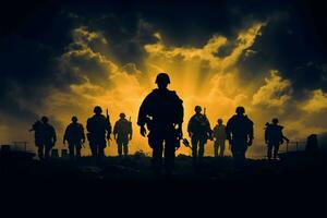 Soldiers silhouettes in The Unseen Courage embody unwavering valor AI Generated photo