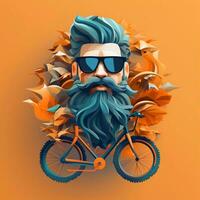 3D character of adult man and bicycle, AI Generative photo