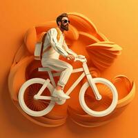 a man in glasses rides a bicycle on a 3D background, AI Generative photo