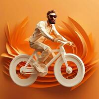 a man in glasses rides a bicycle on a 3D background, AI Generative photo