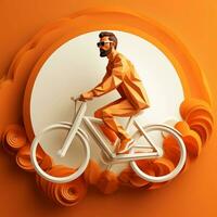 a man in glasses rides a bicycle on a 3D background, AI Generative photo