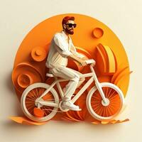 un hombre en lentes paseos un bicicleta en un 3d fondo, ai generativo foto