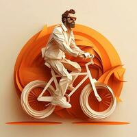 a man in glasses rides a bicycle on a 3D background, AI Generative photo