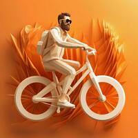 a man in glasses rides a bicycle on a 3D background, AI Generative photo