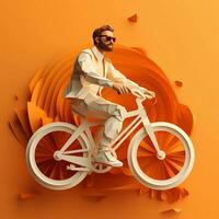 a man in glasses rides a bicycle on a 3D background, AI Generative photo