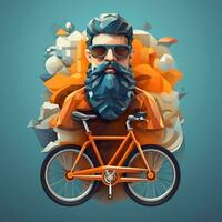 3D character of adult man and bicycle, AI Generative photo