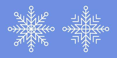 White Snowflakes on blue background. Vector Winter isolated icons in silhouette. Snow Cristals. Simple Line Style