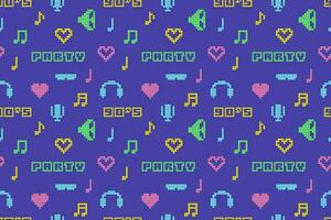 Abstract pixel 90s style seamless pattern of bright multicolored old-fashioned pixeled elements vector