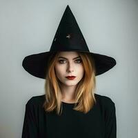 A beautiful witch wearing a conical hat on an isolated background, AI Generative photo