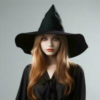 A beautiful witch wearing a conical hat on an isolated background, AI Generative photo