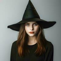 A beautiful witch wearing a conical hat on an isolated background, AI Generative photo