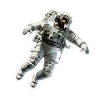 Fully clothed astronaut flying in zero gravity, on an isolated white background, AI Generative photo