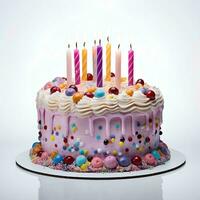 Birthday cake on isolated white background, AI Generative photo