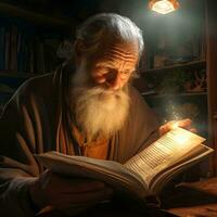 antiguo abuelo quien es leyendo un libro, ai generativo foto