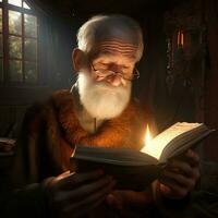 old grandfather who is reading a book, AI Generative photo