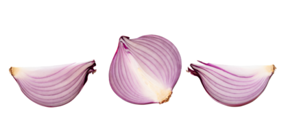impostato di fresco rosso cipolla metà con fette isolato con ritaglio sentiero nel png file formato