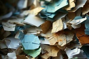 A bunch of old papers. Collection and recycling of waste paper. Generated by artificial intelligence photo