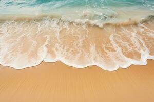 Beautiful beach with yellow sand and tropical blue sea. View from above. Vacation, travel, beach holiday concept. Generated by artificial intelligence photo