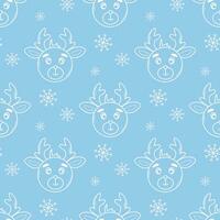 Seamless Christmas patterns with deer and snowflakes, doodle style vector