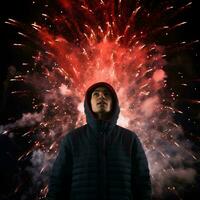 a man with fireworks in the background, AI Generative photo