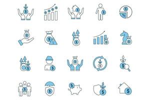 investment icon set. icon related to investments and financial concepts. profit, asset, dividend, inflation, growth, strategy, analyst, etc. flat line icon style. Simple vector design editable