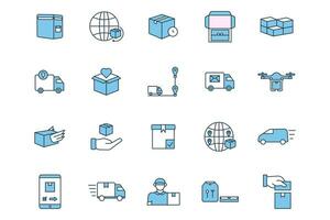 delivery icon set. delivery, bag, international, shipping, unboxing, package, stack, packages, tracking, progress, etc. flat line icon style. simple vector design editable
