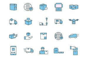 delivery icon set. delivery, bag, international, shipping, unboxing, package, stack, packages, tracking, progress, etc. flat line icon style. simple vector design editable