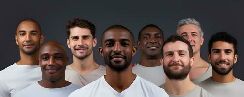 Diverse group of men standing together, multicultural male beauty, diversity concept. AI generative photo