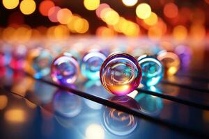 Glass multi-colored balls. Macro photography. Colorful background. Generated by artificial intelligence photo