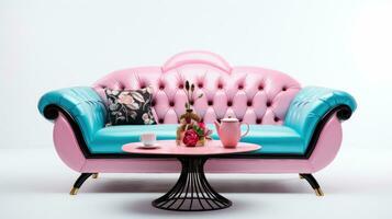 AI Generative Stylish sofa for kitsch design on a white. Modern and eccentric interior photo