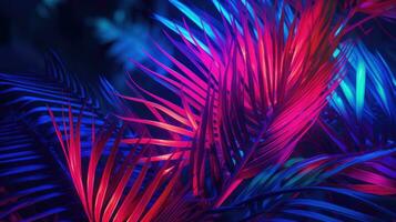 Light and shade on palm leaf background, blue purple toned AI Generative photo